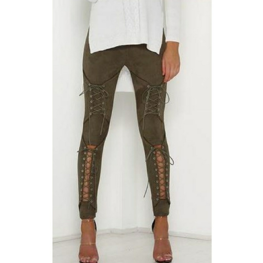 Suede slim lace up leggings